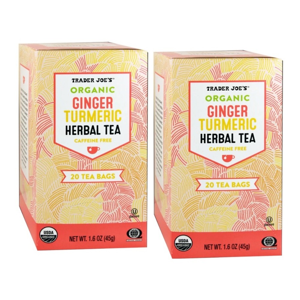 2 PK Trader Joes Organic Ginger Turmeric Herbal Tea Caffeine Free 20 Bags 2 Pack